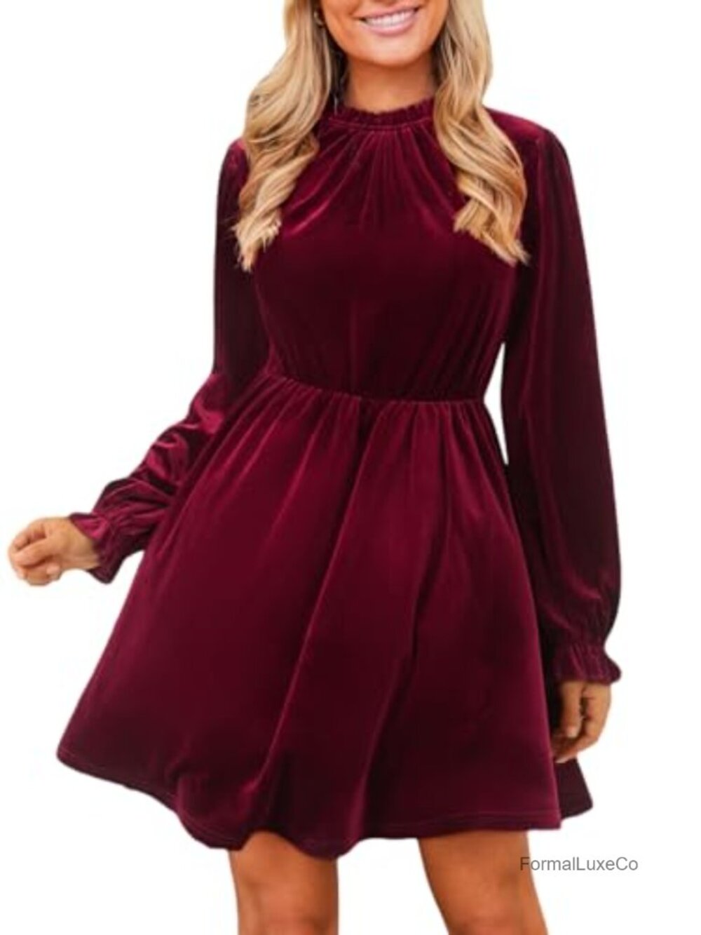 CUPSHE Velvet Mini Dress Mock Neck Long Sleeve A-Line Party Dress
